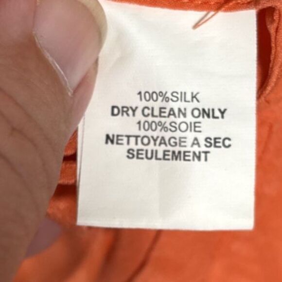 Trina Turk Size M Silk Tank Blouse Orange Cream Key Hole Resort Ditsy Retro Boho - Picture 14 of 14